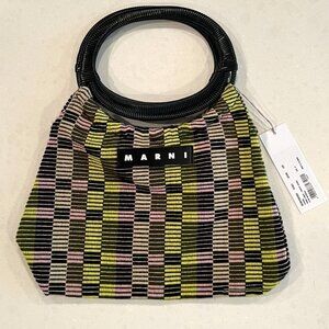 NWT MARNI Boat Bag Cypress Green Multicolor Tote with Black Handles